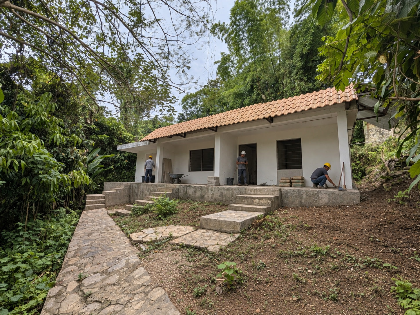 Base real existente de Villa 456 con actividad de obra escenificada